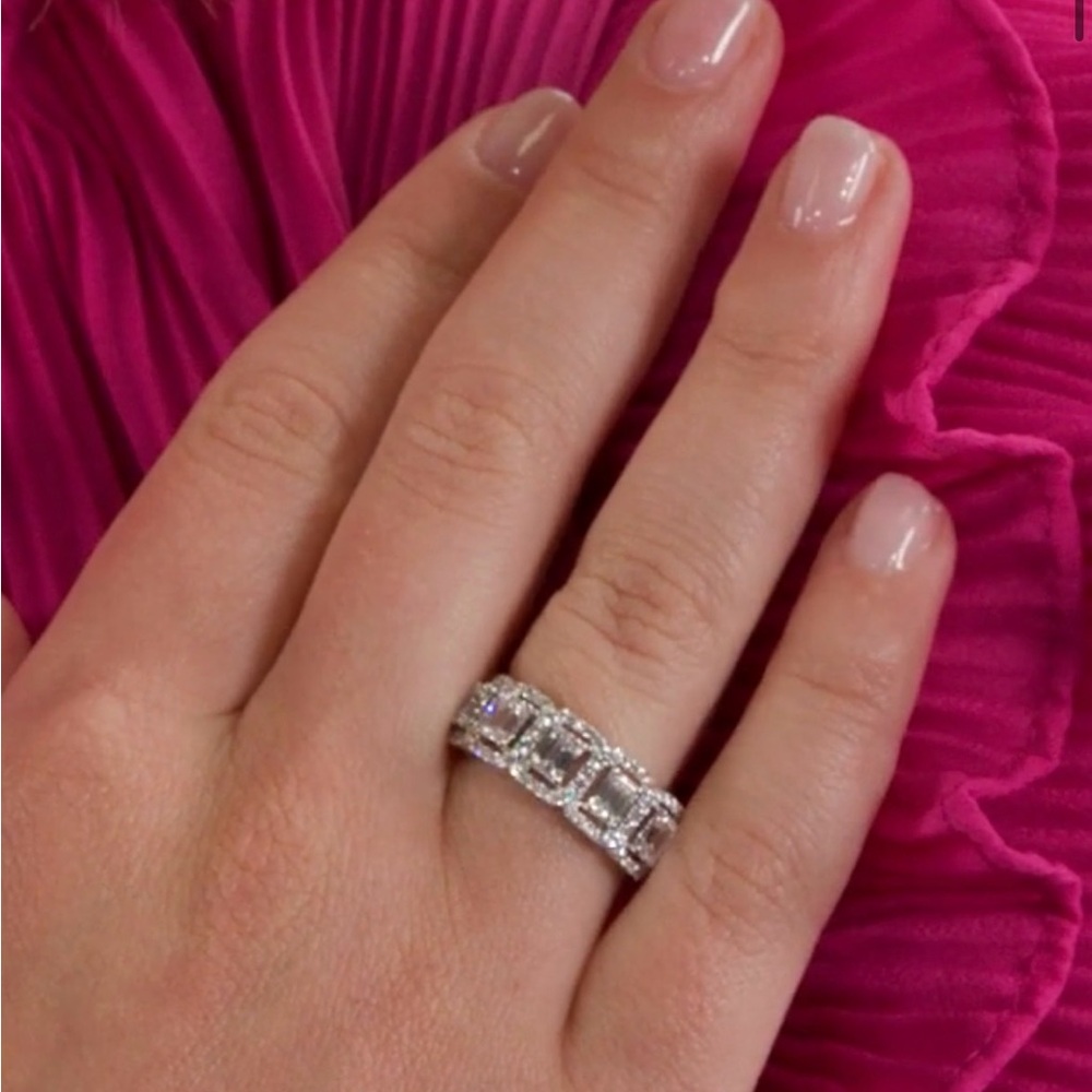 1 3/4 CTW Emerald Cut Lab Grown Diamond Halo Ring 14K White Gold Sz 7 $1979